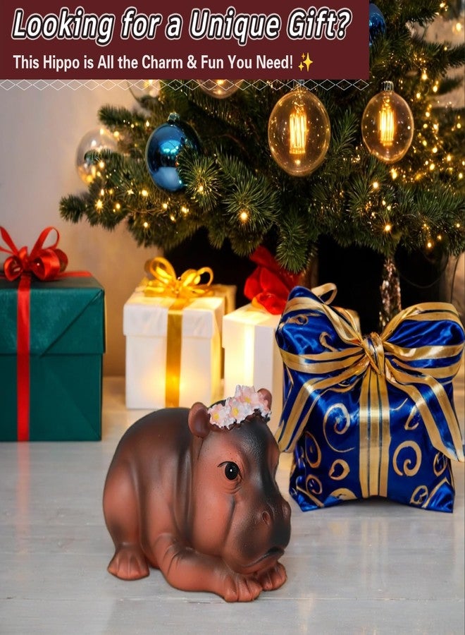 vhemo Cute Moo Deng Hippo Statue with Flower Crown, Resin Figurine for Home Decor, Pygmy Hippo Gift, Desk Ornament, Hippo Figurine for Living Room, Office, Bookshelf, Perfect Holiday Seasonal Decor (lying) - Image 5